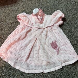 Vintage Pink Baby Dress with Tulip Design